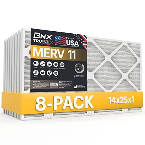 BNX 14x25x1 MERV 11 Air Filter 8 Pack - MADE IN USA - Electrostatic Pleated Air Conditioner HVAC AC Furnace Filters - Removes Dust, Mold, Pollen, Lint, Pet Dander, Smoke, Smog 3 BNX 14x25x1 MERV 11 Air Filter 8 Pack - MADE IN USA - Electrostatic Pleated Air Conditioner HVAC AC Furnace Filters - Removes Dust, Mold, Pollen, Lint, Pet Dander, Smoke, Smog