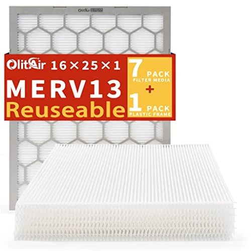 OlitAir 16x25x1 MERV 13 Air Filter,AC Furnace Air Filter,Reusable ABS Plastic Frame, 7 Pack Replaceable Filter Media (Actual Size: 15 3/4" X 24 3/4" X 3/4") 3 OlitAir 16x25x1 MERV 13 Air Filter,AC Furnace Air Filter,Reusable ABS Plastic Frame, 7 Pack Replaceable Filter Media (Actual Size: 15 3/4" X 24 3/4" X 3/4")