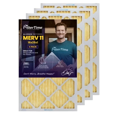 FilterTime 16x25x1, AC Furnace Air Filter, MERV 11, 4-Pack (exact Dimensions 15.5 X 24.5 X 0.75), AC Filter, Furnace Filter, Home Air Filter Made In USA… 2 FilterTime 16x25x1, AC Furnace Air Filter, MERV 11, 4-Pack (exact Dimensions 15.5 X 24.5 X 0.75), AC Filter, Furnace Filter, Home Air Filter Made In USA…