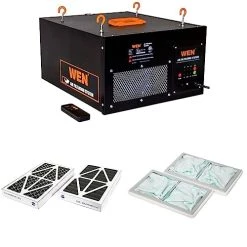 WEN 3410 3-Speed Remote-Controlled Air Filtration System & Activated Carbon Air Filters, 5-Micron Inner Filter For 400 CFM Air Filtration Systems, Two Pack & Woodworking Air Filters, Two Pack
