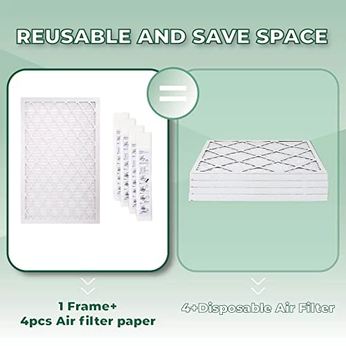 16x20x1 Reusable Manual Air Filter, 1 Frame + 4 Piece,MERV 12 Pleated Air Filter Replacement (Actual Size: 15.5"x19.5"x0.75"),4 Piece Replaceable Foldable Air Filter Paper 4 16x20x1 Reusable Manual Air Filter, 1 Frame + 4 Piece,MERV 12 Pleated Air Filter Replacement (Actual Size: 15.5"x19.5"x0.75"),4 Piece Replaceable Foldable Air Filter Paper - Image 2