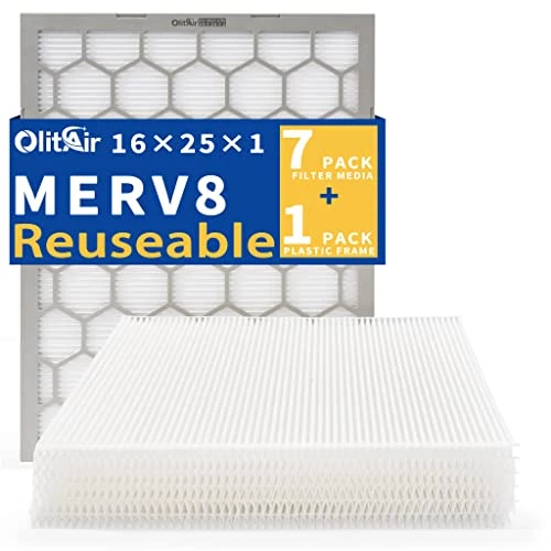 OlitAir 16x25x1 MERV 8 Air Filter,AC Furnace Air Filter,Reusable ABS Plastic Frame, 7 Pack Replaceable Filter Media (Actual Size: 15 3/4" X 24 3/4" X 3/4") 2 OlitAir 16x25x1 MERV 8 Air Filter,AC Furnace Air Filter,Reusable ABS Plastic Frame, 7 Pack Replaceable Filter Media (Actual Size: 15 3/4" X 24 3/4" X 3/4")