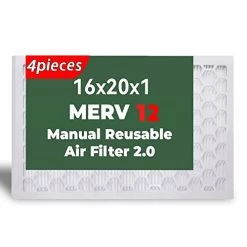 16x20x1 Reusable Manual Air Filter, 1 Frame + 4 Piece,MERV 12 Pleated Air Filter Replacement (Actual Size: 15.5"x19.5"x0.75"),4 Piece Replaceable Foldable Air Filter Paper