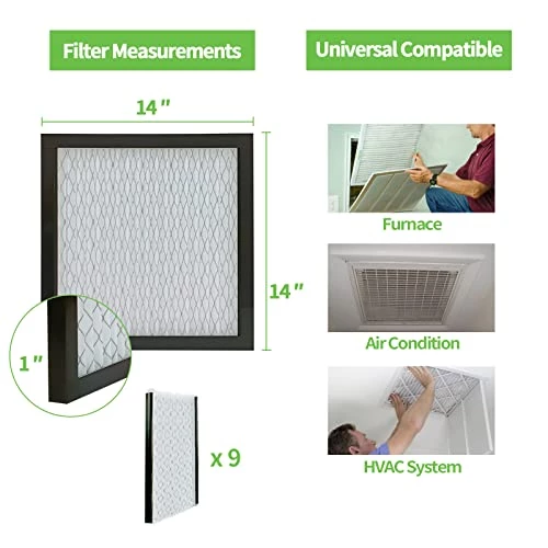 RSFDIYA Air Filter 14x14x1, 9 Pack AC Furnace Air Filters MERV8 MPR 600, 1x Reusable Frame+9 X Filter Medias, HVAC Filters, Deep Pleated Air Cleaner, Breathe Safer Home And Office Environments 7 RSFDIYA Air Filter 14x14x1, 9 Pack AC Furnace Air Filters MERV8 MPR 600, 1x Reusable Frame+9 X Filter Medias, HVAC Filters, Deep Pleated Air Cleaner, Breathe Safer Home And Office Environments - Image 5