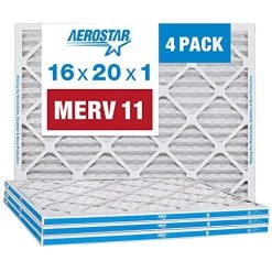 Aerostar 16x20x1 MERV 11 Pleated Air Filter, AC Furnace Air Filter, 4 Pack (Actual Size: 15 3/4"x19 3/4"x3/4")