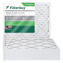 Filterbuy 25x25x1 Air Filter MERV 8 Dust Defense (6-Pack), Pleated HVAC AC Furnace Air Filters Replacement (Actual Size: 24.75 X 24.75 X 0.75 Inches)