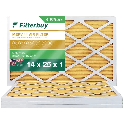 Filterbuy 14x25x1 Air Filter MERV 11 Allergen Defense (4-Pack), Pleated HVAC AC Furnace Air Filters Replacement (Actual Size: 13.50 X 24.50 X 0.75 Inches) 3 Filterbuy 14x25x1 Air Filter MERV 11 Allergen Defense (4-Pack), Pleated HVAC AC Furnace Air Filters Replacement (Actual Size: 13.50 X 24.50 X 0.75 Inches)