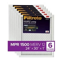 Default 11 Filtrete 24x30x1 Air Filter, MPR 1500, MERV 12, Healthy Living Ultra-Allergen 3-Month Pleated 1-Inch Air Filters, 6 Filters