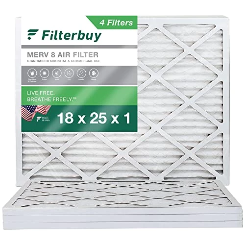 Filterbuy 18x25x1 Air Filter MERV 8 Dust Defense (4-Pack), Pleated HVAC AC Furnace Air Filters Replacement (Actual Size: 17.50 X 24.50 X 0.75 Inches) 3 Filterbuy 18x25x1 Air Filter MERV 8 Dust Defense (4-Pack), Pleated HVAC AC Furnace Air Filters Replacement (Actual Size: 17.50 X 24.50 X 0.75 Inches)