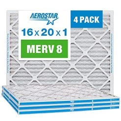 Aerostar 16x20x1 MERV 8 Pleated Air Filter, AC Furnace Air Filter, 4 Pack (Actual Size: 15 3/4"x19 3/4"x3/4")