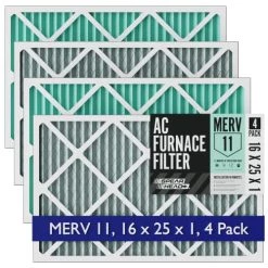 Spearhead [16x25x1, 4-PK] MERV 11 EPA-Registered Odor Defense HVAC AC Furnace Filter W/Rigid Frame, Clog-Free Design, Verified Efficiency & Quiet Filtration