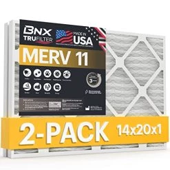 BNX 14x20x1 MERV 11 Air Filter 2 Pack - MADE IN USA - Electrostatic Pleated Air Conditioner HVAC AC Furnace Filters - Removes Dust, Mold, Pollen, Lint, Pet Dander, Smoke, Smog