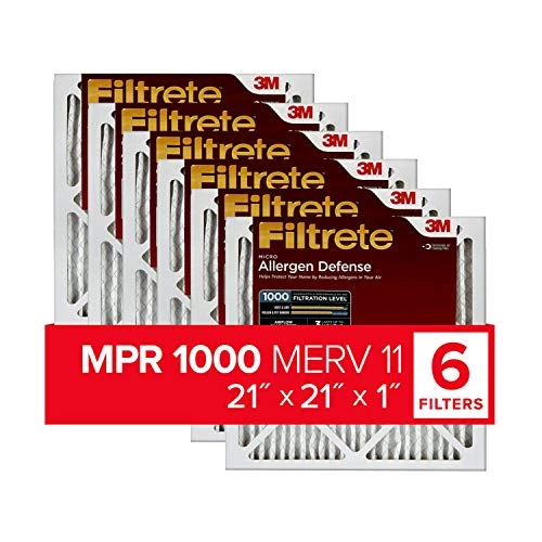 Filtrete 21x21x1 Air Filter MPR 1000 MERV 11, Allergen Defense, 6-Pack (exact Dimensions 20.81x20.81x0.81) 3 Filtrete 21x21x1 Air Filter MPR 1000 MERV 11, Allergen Defense, 6-Pack (exact Dimensions 20.81x20.81x0.81)