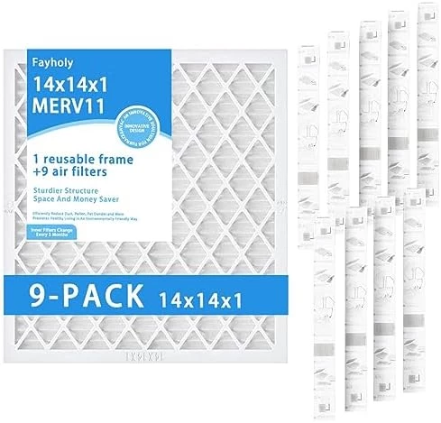 14x14x1 Air Filter,MERV 8 Pleated Air Filter,AC Furnace Air Filter,Reusable ABS Plastic Frame (1 Frame + 9 Filters MERV8, 14x14x1) 8 14x14x1 Air Filter,MERV 8 Pleated Air Filter,AC Furnace Air Filter,Reusable ABS Plastic Frame (1 Frame + 9 Filters MERV8, 14x14x1) - Image 6