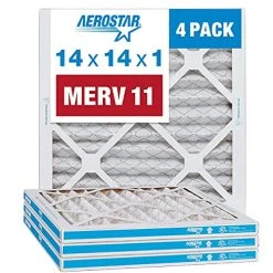 Aerostar 14x14x1 MERV 11 Pleated Air Filter, AC Furnace Air Filter, 4 Pack (Actual Size: 13 3/4"x13 3/4"x3/4")