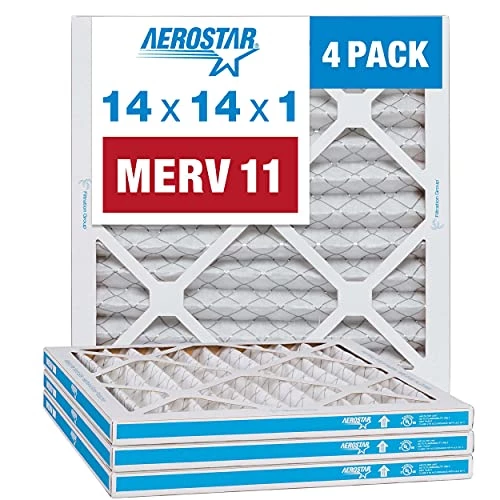 Aerostar 14x14x1 MERV 11 Pleated Air Filter, AC Furnace Air Filter, 4 Pack (Actual Size: 13 3/4"x13 3/4"x3/4") 3 Aerostar 14x14x1 MERV 11 Pleated Air Filter, AC Furnace Air Filter, 4 Pack (Actual Size: 13 3/4"x13 3/4"x3/4")