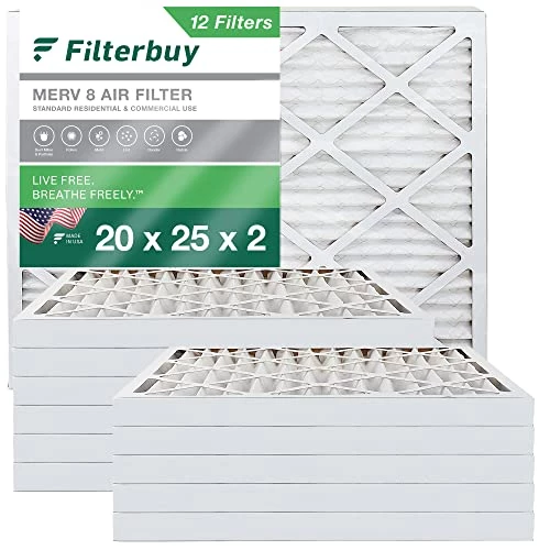 Filterbuy 20x25x2 Air Filter MERV 8 Dust Defense (12-Pack), Pleated HVAC AC Furnace Air Filters Replacement (Actual Size: 19.50 X 24.50 X 1.75 Inches) 3 Filterbuy 20x25x2 Air Filter MERV 8 Dust Defense (12-Pack), Pleated HVAC AC Furnace Air Filters Replacement (Actual Size: 19.50 X 24.50 X 1.75 Inches)