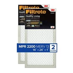 Filtrete 14x24x1 Air Filter, MPR 2200, MERV 13, Healthy Living Elite Allergen 3-Month Pleated 1-Inch Air Filters, 2 Filters