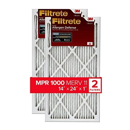Filtrete 14x24x1 Air Filter, MPR 1000, MERV 11, Micro Allergen Defense 3-Month Pleated 1-Inch Air Filters, 2 Filters 3 Filtrete 14x24x1 Air Filter, MPR 1000, MERV 11, Micro Allergen Defense 3-Month Pleated 1-Inch Air Filters, 2 Filters