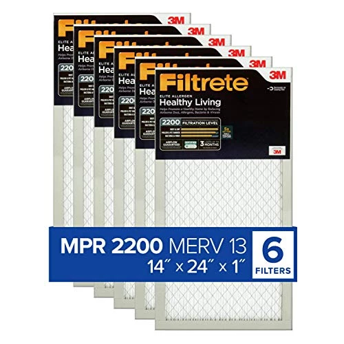 Filtrete 14x24x1 Air Filter, MPR 2200, MERV 13, Healthy Living Elite Allergen 3-Month Pleated 1-Inch Air Filters, 6 Filters 3 Filtrete 14x24x1 Air Filter, MPR 2200, MERV 13, Healthy Living Elite Allergen 3-Month Pleated 1-Inch Air Filters, 6 Filters