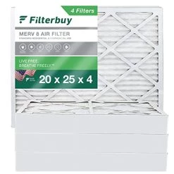 Default 23 Filterbuy 20x25x4 Air Filter MERV 8 Dust Defense (4-Pack), Pleated HVAC AC Furnace Air Filters Replacement (Actual Size: 19.38 X 24.38 X 3.63 Inches)