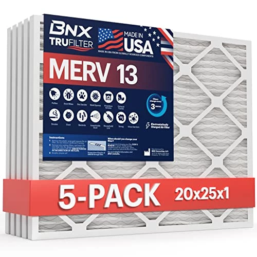 BNX TruFilter 20x25x1 MERV 13 (5-Pack) AC Furnace Air Filter - MADE IN USA - Electrostatic Pleated Air Conditioner HVAC AC Furnace Filters - Removes Pollen, Mold, Bacteria, Smoke 3 BNX TruFilter 20x25x1 MERV 13 (5-Pack) AC Furnace Air Filter - MADE IN USA - Electrostatic Pleated Air Conditioner HVAC AC Furnace Filters - Removes Pollen, Mold, Bacteria, Smoke