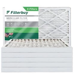 Filterbuy 16x25x2 Air Filter MERV 8 Dust Defense (6-Pack), Pleated HVAC AC Furnace Air Filters Replacement (Actual Size: 15.50 X 24.50 X 1.75 Inches)