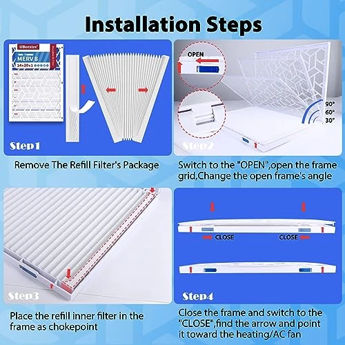 UBeesize Reusable 14x20x1 Air Filter,Upgrade AC/HVAC/Furnace Filter,MERV 8,MPR 700,Easy To Close/Open,1xReusable ABS Frame+6xReplaceable Filter(Actual Size: 13.78"x19.69"x0.95") 6 UBeesize Reusable 14x20x1 Air Filter,Upgrade AC/HVAC/Furnace Filter,MERV 8,MPR 700,Easy To Close/Open,1xReusable ABS Frame+6xReplaceable Filter(Actual Size: 13.78"x19.69"x0.95") - Image 4