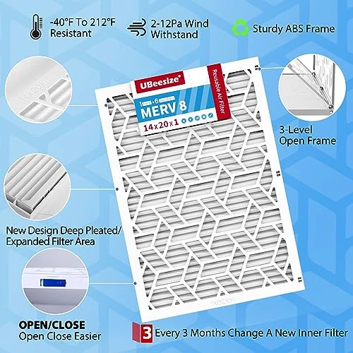 UBeesize Reusable 14x20x1 Air Filter,Upgrade AC/HVAC/Furnace Filter,MERV 8,MPR 700,Easy To Close/Open,1xReusable ABS Frame+6xReplaceable Filter(Actual Size: 13.78"x19.69"x0.95") 5 UBeesize Reusable 14x20x1 Air Filter,Upgrade AC/HVAC/Furnace Filter,MERV 8,MPR 700,Easy To Close/Open,1xReusable ABS Frame+6xReplaceable Filter(Actual Size: 13.78"x19.69"x0.95") - Image 3