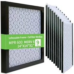 RSFDIYA Air Filter 14x14x1, 9 Pack AC Furnace Air Filters MERV8 MPR 600, 1x Reusable Frame+9 X Filter Medias, HVAC Filters, Deep Pleated Air Cleaner, Breathe Safer Home And Office Environments
