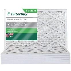 Filterbuy 10x25x1 Air Filter MERV 8 Dust Defense (6-Pack), Pleated HVAC AC Furnace Air Filters Replacement (Actual Size: 9.75 X 24.75 X 0.75 Inches)