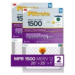 Default 19 Filtrete 20x25x1 Smart Air Filter, MPR 1500 MERV 12, 1-Inch Allergen, Bacteria And Virus Air Filters For ACs And Furnaces, 2 Filters