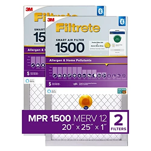 Filtrete 20x25x1 Smart Air Filter, MPR 1500 MERV 12, 1-Inch Allergen, Bacteria And Virus Air Filters For ACs And Furnaces, 2 Filters 3 Filtrete 20x25x1 Smart Air Filter, MPR 1500 MERV 12, 1-Inch Allergen, Bacteria And Virus Air Filters For ACs And Furnaces, 2 Filters