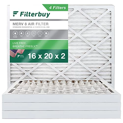 Filterbuy 16x20x2 Air Filter MERV 8 Dust Defense (4-Pack), Pleated HVAC AC Furnace Air Filters Replacement (Actual Size: 15.50 X 19.50 X 1.75 Inches) 3 Filterbuy 16x20x2 Air Filter MERV 8 Dust Defense (4-Pack), Pleated HVAC AC Furnace Air Filters Replacement (Actual Size: 15.50 X 19.50 X 1.75 Inches)