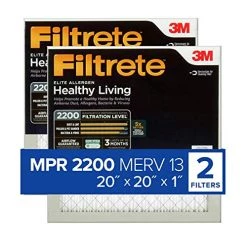 Filtrete 20x20x1 Air Filter, MPR 2200, MERV 13, Healthy Living Elite Allergen 3-Month Pleated 1-Inch Air Filters, 2 Filters