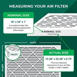 Filterbuy 16x24x1 Air Filter MERV 8 Dust Defense (3-Pack), Pleated HVAC AC Furnace Air Filters Replacement (Actual Size: 15.38 X 23.38 X 0.75 Inches)