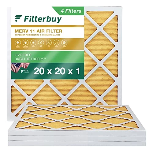 Filterbuy 20x20x1 Air Filter MERV 11 Allergen Defense (4-Pack), Pleated HVAC AC Furnace Air Filters Replacement (Actual Size: 19.50 X 19.50 X 0.75 Inches) 3 Filterbuy 20x20x1 Air Filter MERV 11 Allergen Defense (4-Pack), Pleated HVAC AC Furnace Air Filters Replacement (Actual Size: 19.50 X 19.50 X 0.75 Inches)