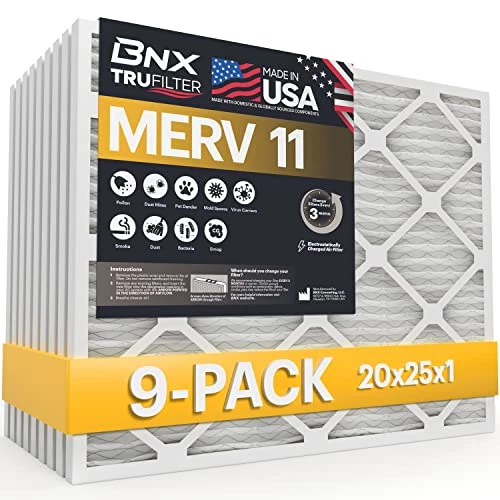 BNX 20x25x1 MERV 11 Air Filter 9 Pack - MADE IN USA - Electrostatic Pleated Air Conditioner HVAC AC Furnace Filters - Removes Dust, Mold, Pollen, Lint, Pet Dander, Smoke, Smog 3 BNX 20x25x1 MERV 11 Air Filter 9 Pack - MADE IN USA - Electrostatic Pleated Air Conditioner HVAC AC Furnace Filters - Removes Dust, Mold, Pollen, Lint, Pet Dander, Smoke, Smog