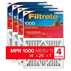 Filtrete 14x25x1 Air Filter, MPR 1000, MERV 11, Micro Allergen Defense 3-Month Pleated 1-Inch Air Filters, 4 Filters