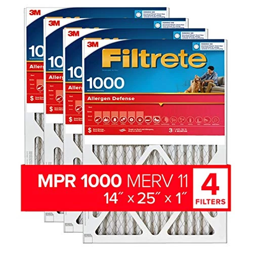 Filtrete 14x25x1 Air Filter, MPR 1000, MERV 11, Micro Allergen Defense 3-Month Pleated 1-Inch Air Filters, 4 Filters 3 Filtrete 14x25x1 Air Filter, MPR 1000, MERV 11, Micro Allergen Defense 3-Month Pleated 1-Inch Air Filters, 4 Filters
