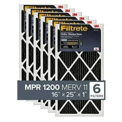 Filtrete 16x25x1 Air Filter, MPR 1200, MERV 11, Allergen Defense Odor Reduction 3-Month Pleated 1-Inch Air Filters, 6 Filters