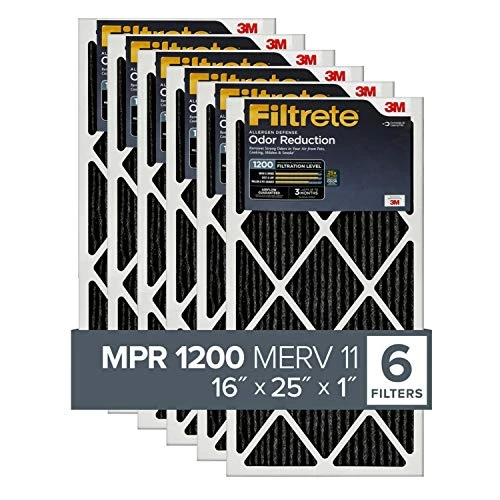 Filtrete 16x25x1 Air Filter, MPR 1200, MERV 11, Allergen Defense Odor Reduction 3-Month Pleated 1-Inch Air Filters, 6 Filters 3 Filtrete 16x25x1 Air Filter, MPR 1200, MERV 11, Allergen Defense Odor Reduction 3-Month Pleated 1-Inch Air Filters, 6 Filters