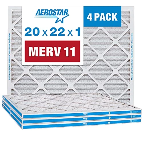 Aerostar 20x22x1 MERV 11 Pleated Air Filter, AC Furnace Air Filter, 4 Pack (Actual Size: 19 3/4"x21 3/4"x3/4") 3 Aerostar 20x22x1 MERV 11 Pleated Air Filter, AC Furnace Air Filter, 4 Pack (Actual Size: 19 3/4"x21 3/4"x3/4")
