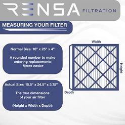 Rensa, Merv 11 Furnace Air Filter, HVAC Filter, Durable Beverage Board, 16x25x4, 2-pack, Made In USA, Traps Airborne Contaminants, Easy Installation, UL 900 Approved