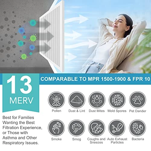 LotFancy 20x25x1 Air Filters, MERV 13 AC Furnace Filters, 6 Pack Pleated Air Conditioner HVAC Filters (Actual Size: 19.75 X 24.75 X 0.75 Inches) 4 LotFancy 20x25x1 Air Filters, MERV 13 AC Furnace Filters, 6 Pack Pleated Air Conditioner HVAC Filters (Actual Size: 19.75 X 24.75 X 0.75 Inches) - Image 3