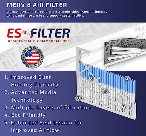 ESfilter 12x24x1 Air Filter MERV 8 Dust Defense, Pleated HVAC AC Furnace Air Filters Replacement (Size: 11.50 X 23.50 X 0.75 Inches) 4 ESfilter 12x24x1 Air Filter MERV 8 Dust Defense, Pleated HVAC AC Furnace Air Filters Replacement (Size: 11.50 X 23.50 X 0.75 Inches) - Image 2