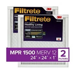 Filtrete 24x24x1 Air Filter, MPR 1500, MERV 12, Healthy Living Ultra-Allergen 3-Month Pleated 1-Inch Air Filters, 2 Filters