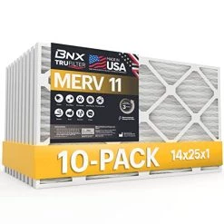 BNX 14x25x1 MERV 11 Air Filter 10 Pack - MADE IN USA - Electrostatic Pleated Air Conditioner HVAC AC Furnace Filters - Removes Dust, Mold, Pollen, Lint, Pet Dander, Smoke, Smog