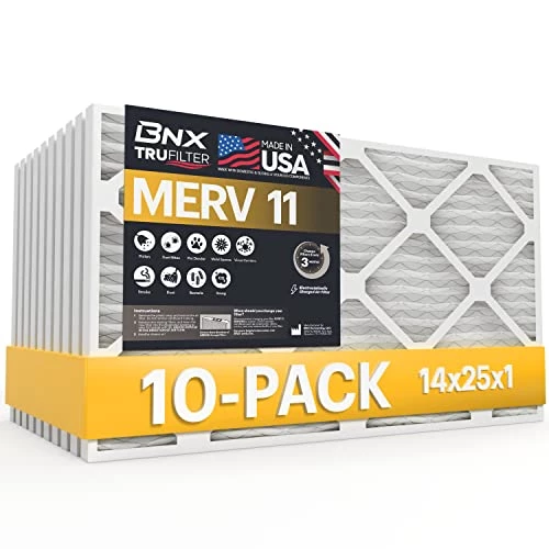 BNX 14x25x1 MERV 11 Air Filter 10 Pack - MADE IN USA - Electrostatic Pleated Air Conditioner HVAC AC Furnace Filters - Removes Dust, Mold, Pollen, Lint, Pet Dander, Smoke, Smog 3 BNX 14x25x1 MERV 11 Air Filter 10 Pack - MADE IN USA - Electrostatic Pleated Air Conditioner HVAC AC Furnace Filters - Removes Dust, Mold, Pollen, Lint, Pet Dander, Smoke, Smog
