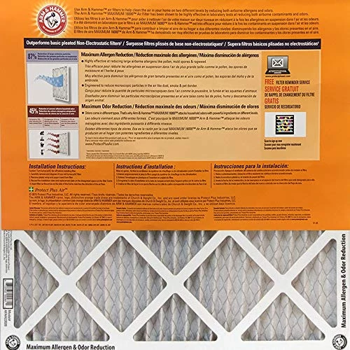 Arm & Hammer Max Allergen & Odor Reduction 14x14x1 Air And Furnace Filter, MERV 11, 4-Pack 3 Arm & Hammer Max Allergen & Odor Reduction 14x14x1 Air And Furnace Filter, MERV 11, 4-Pack